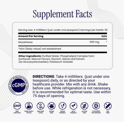 Rho Nutrition Liposomal Glutathione - Ultra High Absorption Liquid Glutathione Supplement - Supports Natural Detoxification, Immune System, Skin Health, Mental Clarity & Overall Well-Being